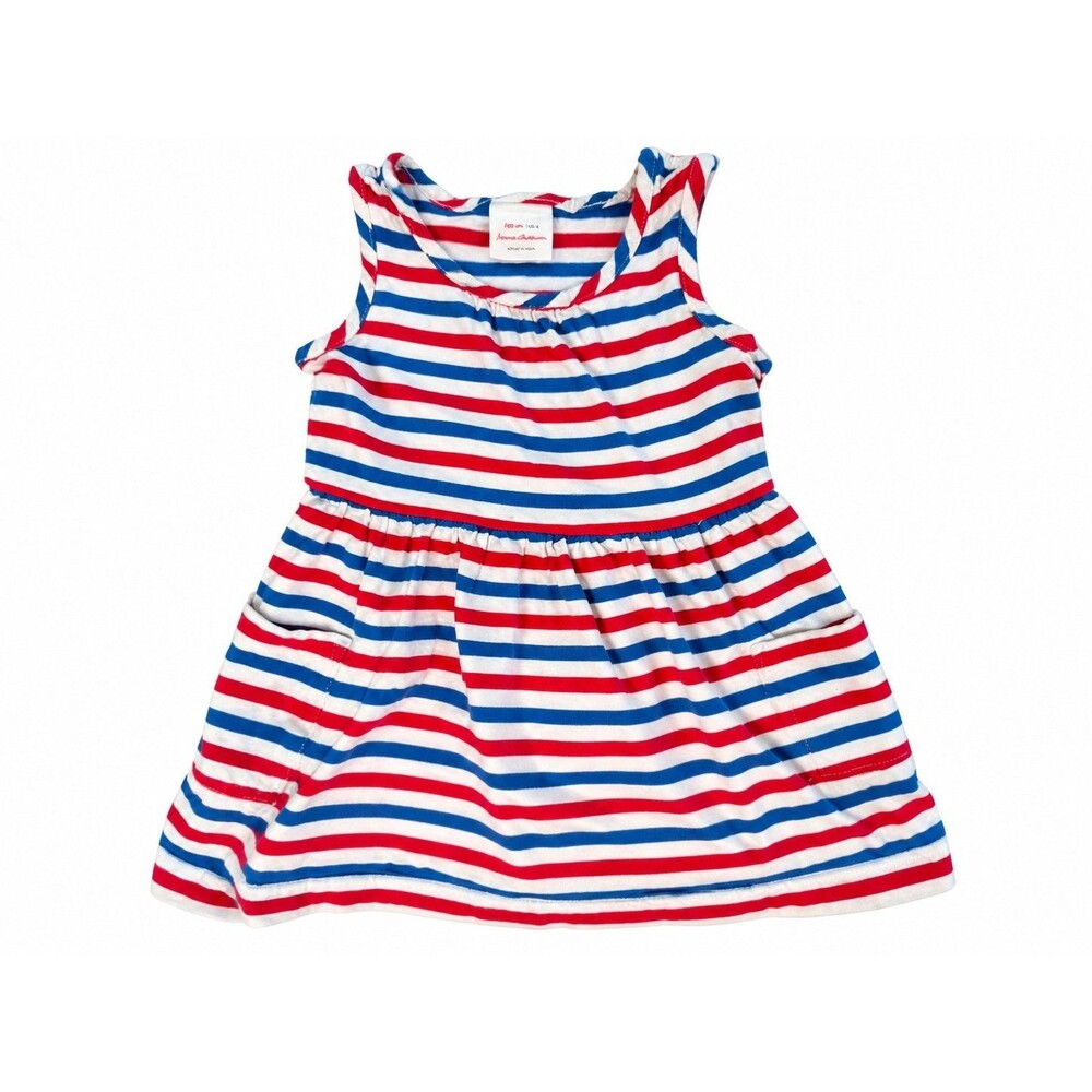 Hanna Andersson Girls Dress 4 Patriotic Red White Blue Striped Cotton Sleeveless